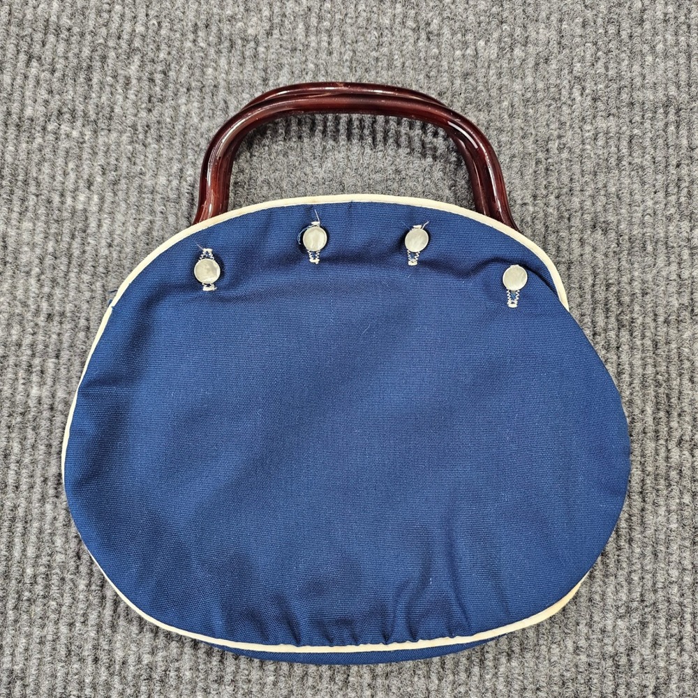 1970s deLanthe Handbag Womens Blue Bermuda Bag Reversible Cover Floral Tortoise